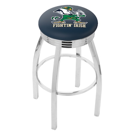 Holland Bar Stool Co 25" Chrome Notre Dame Leprechaun Swivel Bar Stool, Accent Ring L8C3C25ND-Lep